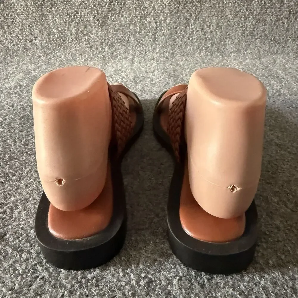 Aerosoles St. Lukes Woven Braided Slide Sandals Brown Leather Square Toe Size 8